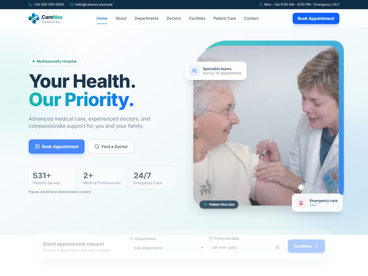 CareNex — Healthcare landing page preview